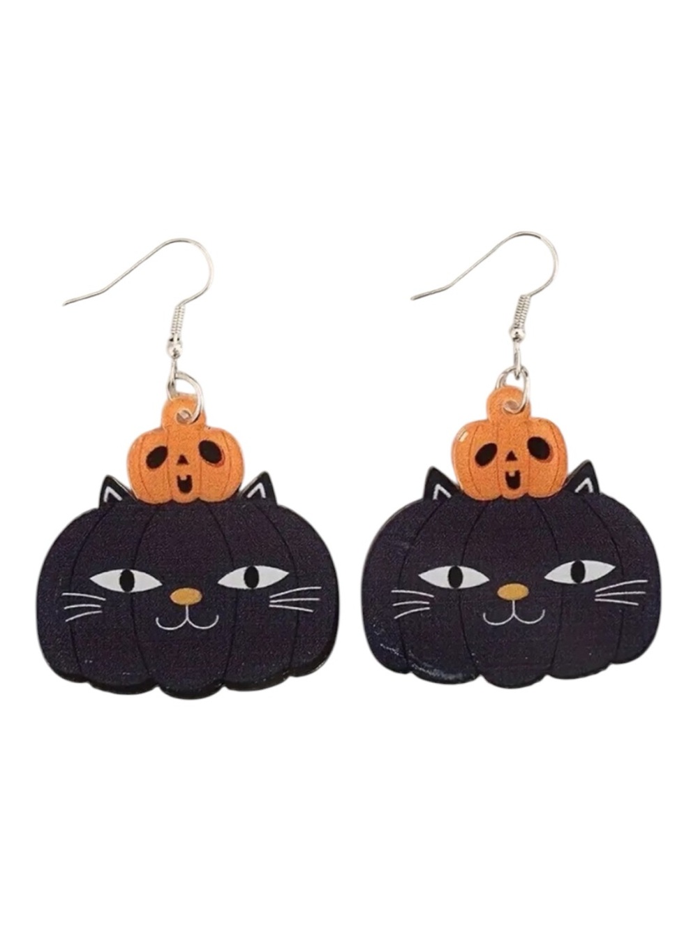 Halloween Pumpkin Black Cat Dangle Earrings